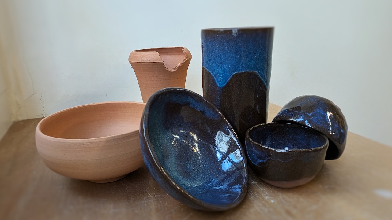 Handcrafted ceramic pieces in the studio